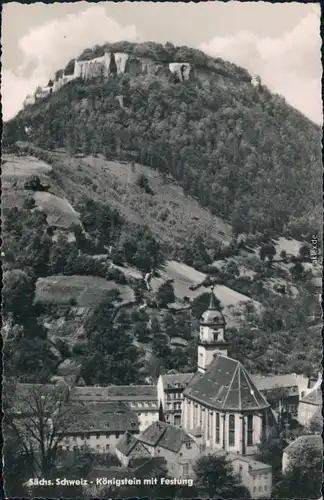 Königstein (Sächsische Schweiz) Blick auf den Ort mit Festung 1958