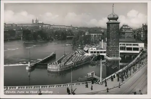 Ansichtskarte Prag Praha Moldau-Partie mit Hradschin 1939