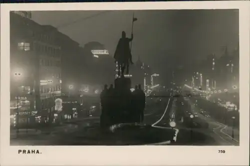 Ansichtskarte Prag Praha Wenzelplatz/Václavské náměstí  bei Nacht 1939