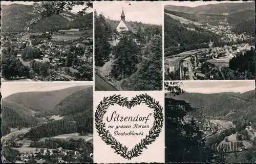 Ansichtskarte Sitzendorf Blick auf den Ort, Kirche 1959