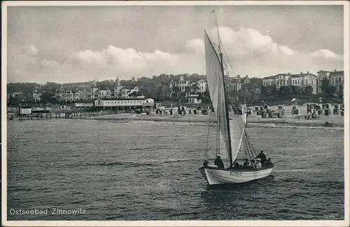 Ansichtskarte Zinnowitz Stadt, Seebrücke - Segelboot 1934 