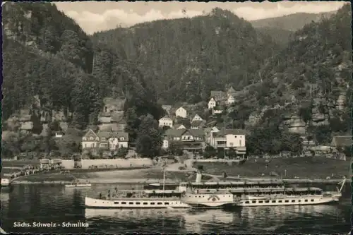 Ansichtskarte Schmilka Teilansicht, Elbdampfer 1957