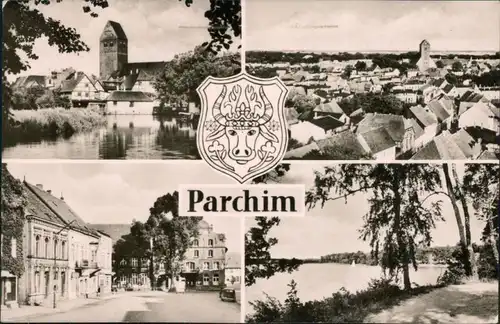 Ansichtskarte Parchim Kirche, Panorama, Markt, See 1962
