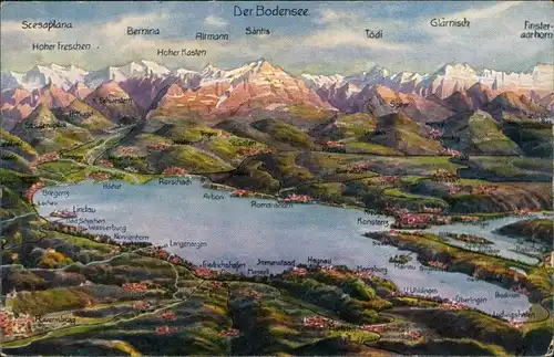 Lindau (Bodensee) Künstlerkarte: Gemälde / Kunstwerke - Bodensee-Panorama 1913 
