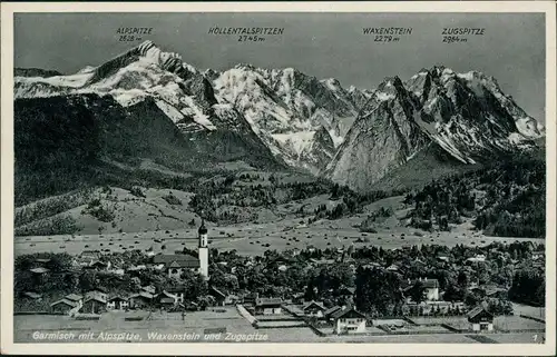 Ansichtskarte Garmisch-Partenkirchen Panorama-Ansicht mit Bergpanorama 1929