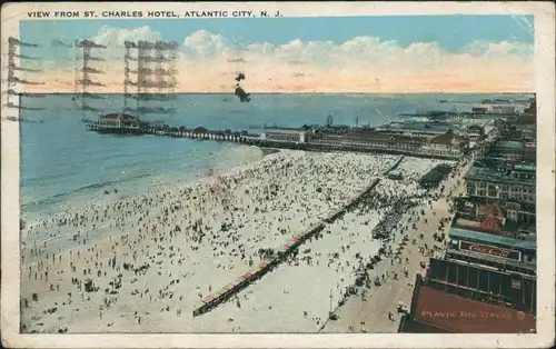 Postcard Atlantic City Strand vom St. Charles Hotel aus 1928
