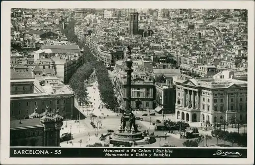 Postales Barcelona Monument der Ramblas 1934
