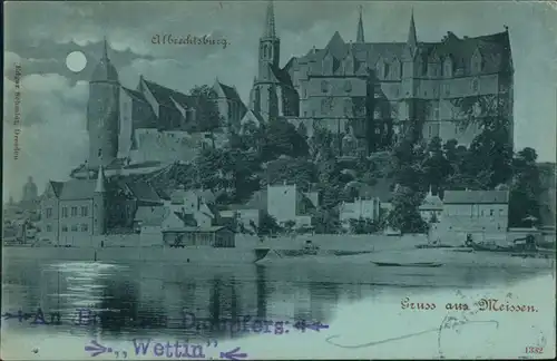 Ansichtskarte Meißen Schloss Albrechtsburg Mondscheinlitho -Ufer
1900