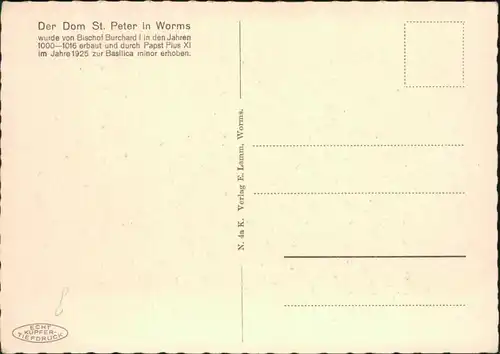 Ansichtskarte Worms Dom St. Peter 1930