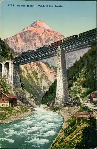 Ansichtskarte Schweiz Gotthardbahn - Viaduct bei Amsteg - Gemälde 1914