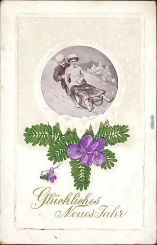  Glückwunsch - Neujahr/Sylvester - Schlittenfahrt 1919 Prägekarte