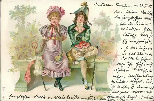 Postcard  Trachten/Typen - Paar im Parkt 1902