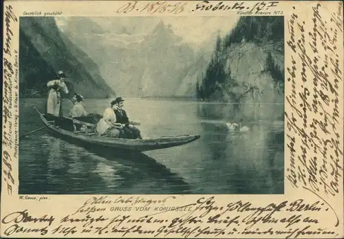 Schönau am Königssee Künstlerkarte v. W. Gause - Boot auf Königssee 1898