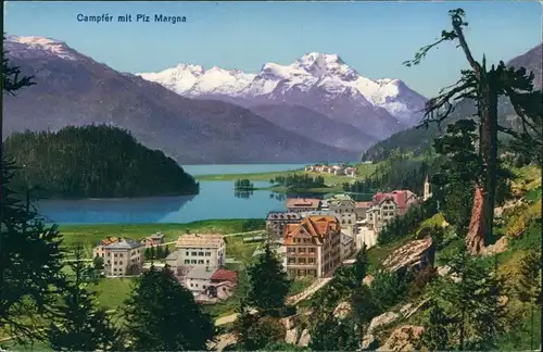 Ansichtskarte Oberengadin Ort Campfér mit Berg Margna 1918