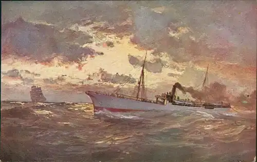 Schiffe/Schifffahrt - Dampfer  Segler im    das Alte geht das neue kommt 1914
