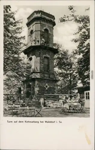 Ansichtskarte Löbau Restauration Kottmarberg/Kottmarbergbaude mit Turm 1954