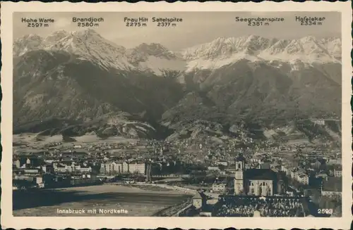 Ansichtskarte Innsbruck Blick auf die Stadt mit Nordkette 1934