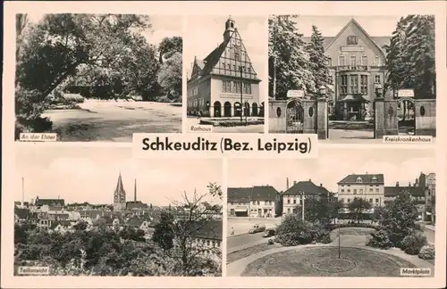 Schkeuditz an der Elster, Rathaus, Kreiskrankenhaus, TMarktplatz 1961