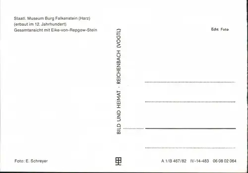 Ansichtskarte Falkenstein/Harz Staatl. Museum Burg Falkenstein (Selketal) 1982