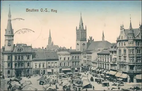 Postcard  Beuthen O.S. Bytom | Beuthn Partie am Ring - Geschäfte 1915 