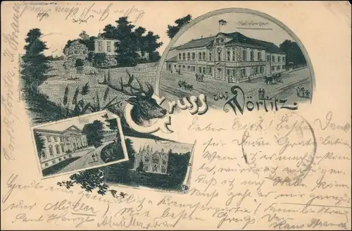 Oranienbaum Wörlitz 4 Bild Litho: Die Steine, Schloss, Hotel Grüner Baum 1898