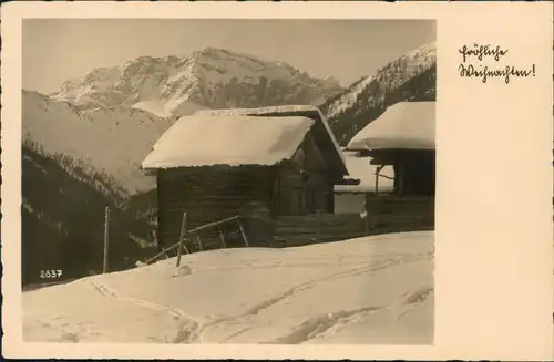 Ansichtskarte  Fröhliche Weihnachten: Baude im Schnee in den Bergen 1930