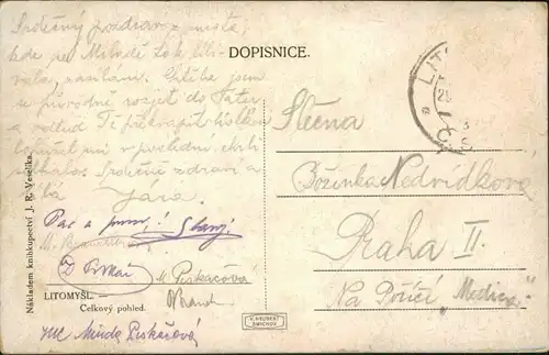 Postcard Leitomischl Litomyšl Celkový pohled 1924