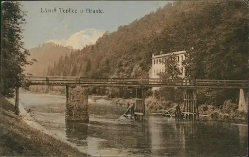 Postcard Teplitz-Bad Teplice nad Bečvou Brücke am Fluss 1922