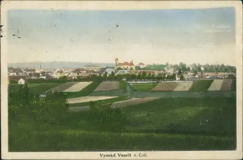 Postcard Hochwessely Vysoké Veselí Blick über die Felder 1930