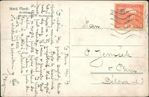 Postcard Altpilsen Starý Plzenec Arciděkanství 1919