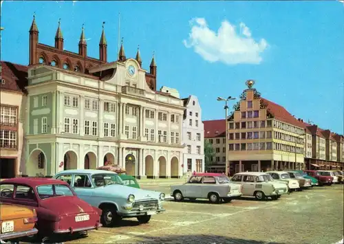 Ansichtskarte Rostock Rathaus und Haus der Sonne g1977