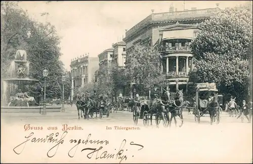 Ansichtskarte Tiergarten-Berlin Straßenpartie - Kutschen - Villa 1908 