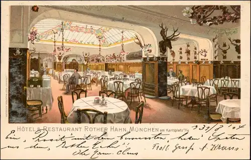 Ansichtskarte München Saal Hotel & Restaurant Rother - Karlsplatz 1904 