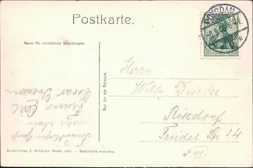 Ansichtskarte Potsdam Eingang zum Wildpark mit Forsthaus 1905 