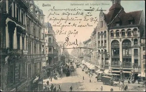 Ansichtskarte Mitte-Berlin Spittelmarkt mit Leipziger Strasse 1908 