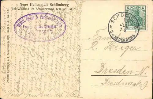 Ansichtskarte Schömberg (Schwarzwald) Blick auf die Heilanstalt 1914 