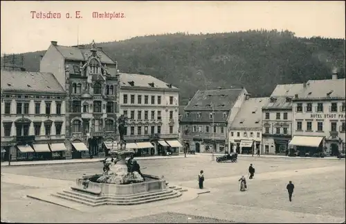 Tetschen-Bodenbach Decín Partie am Marktplatz - Hotel Stadt Prag 1909 