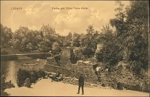Ansichtskarte Lübeck Häuser - Partie am Elbe Trave Kanal 1918 