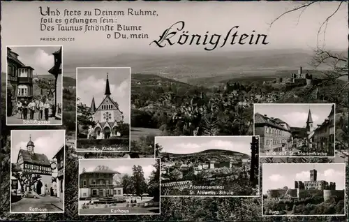 Königstein (Taunus) Panorama, Schloßgasse, Rathaus, Kurhaus, Burg 1960