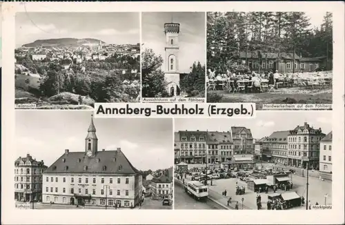 Annaberg-Buchholz Panorama, Aussichtsturm, Handwerkerheim, Rathaus, Markt 1962