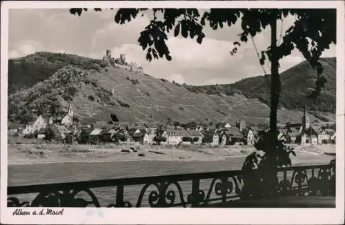 Alken (Untermosel) Blick über die Mosel auf die Stadt mit Burg 1960