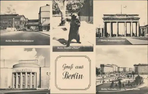 Berlin Bahnhof Friedrichstrasse, Brandenburger Tor, Volksbühne, Stalinallee 1957