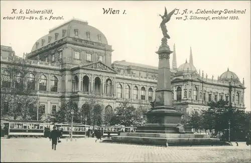 Ansichtskarte Wien Universität und J.A.v. Liebenberg-Denkmal 1912