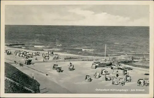 Ansichtskarte Kühlungsborn Strand mit Strandkörben und Booten 1952