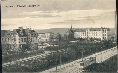 Ansichtskarte Aachen Straßenpartie am Elisabeth-Krankenhaus 1915 