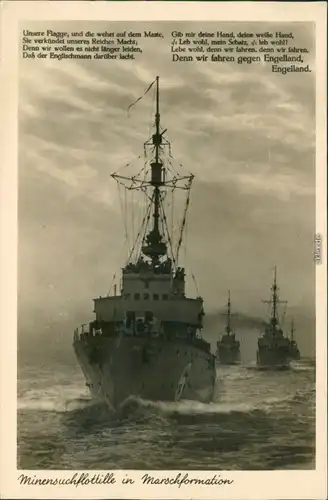 Ansichtskarte  Minensuchflotille in Marschformation 1939 