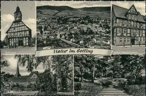 Ansichtskarte Uslar Rathaus, Panorama, Hotel, Kirche, Forstgarten 1959