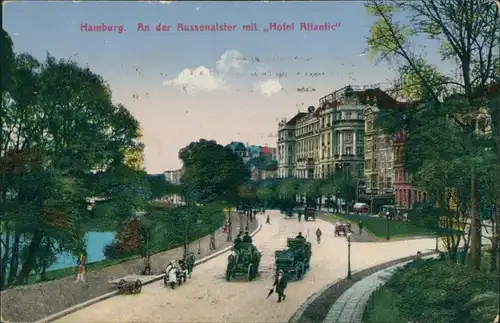 Ansichtskarte Altona-Hamburg Außenalster mit "Hotel Atlantic" 1924