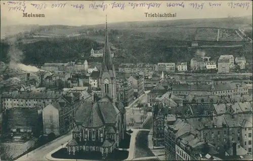 Ansichtskarte Meißen Blick auf den Ort, Kirche - Triebischtal 1925 