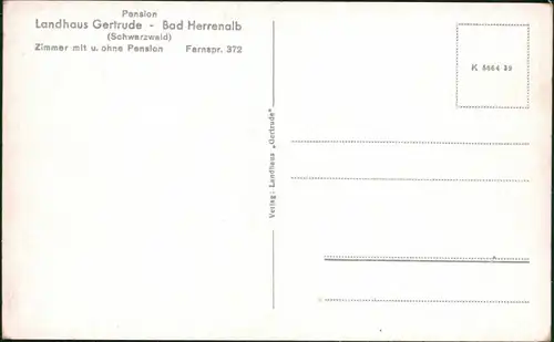 Ansichtskarte Bad Herrenalb Pension Landhus Gertrude 1939